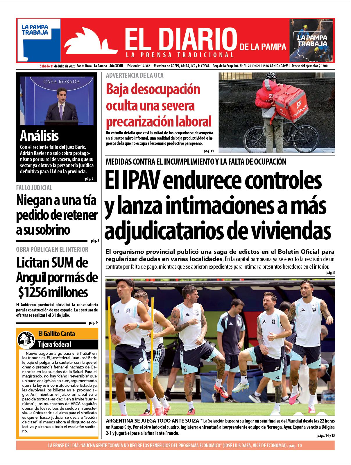 Tapa de El Diario en papel  saacutebado 11 de julio de 2026